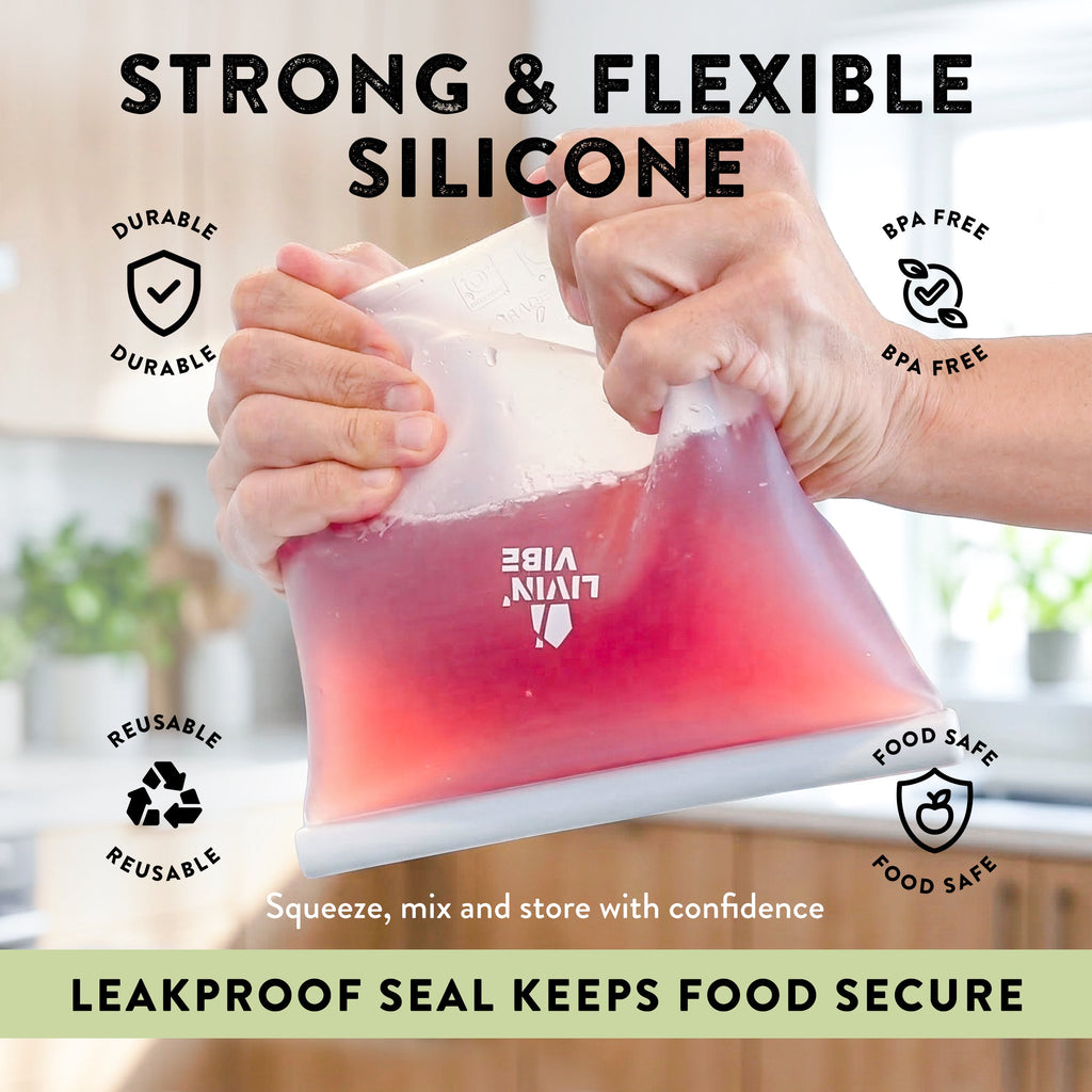 Reusable Silicone Food Storage Bags – Set of 4 Multicolor (500ml/17oz, 1000ml/34oz, 1500ml/51oz, 2000ml/68oz)