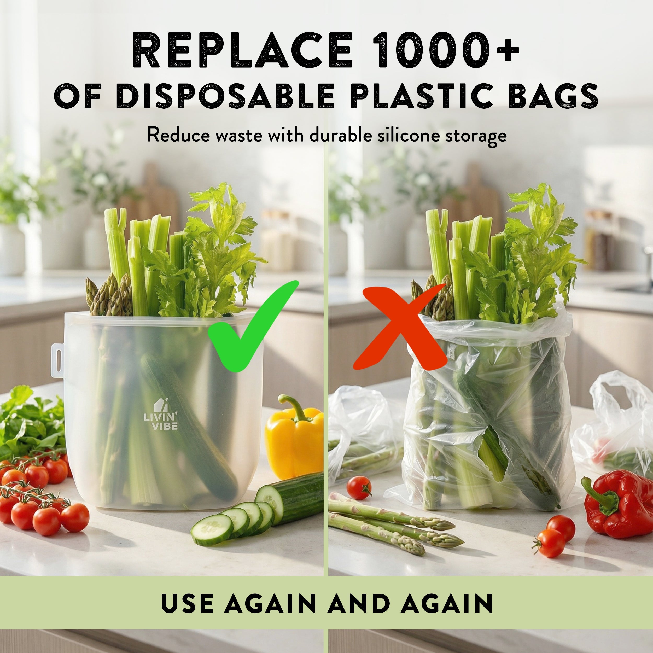 Reusable Silicone Food Storage Bags – Set of 4 Multicolor (500ml/17oz, 1000ml/34oz, 1500ml/51oz, 2000ml/68oz)