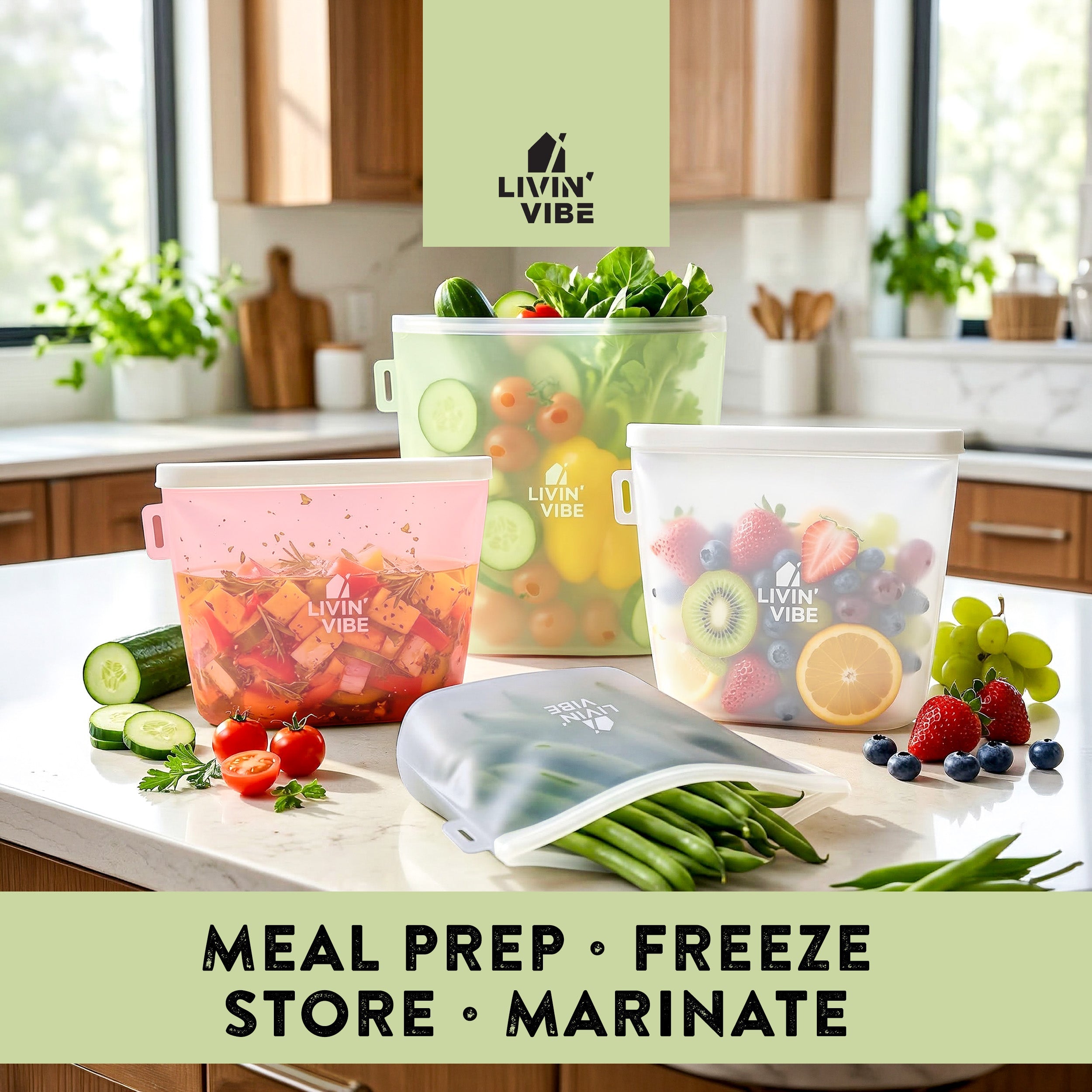 Reusable Silicone Food Storage Bags – Set of 4 Multicolor (500ml/17oz, 1000ml/34oz, 1500ml/51oz, 2000ml/68oz)
