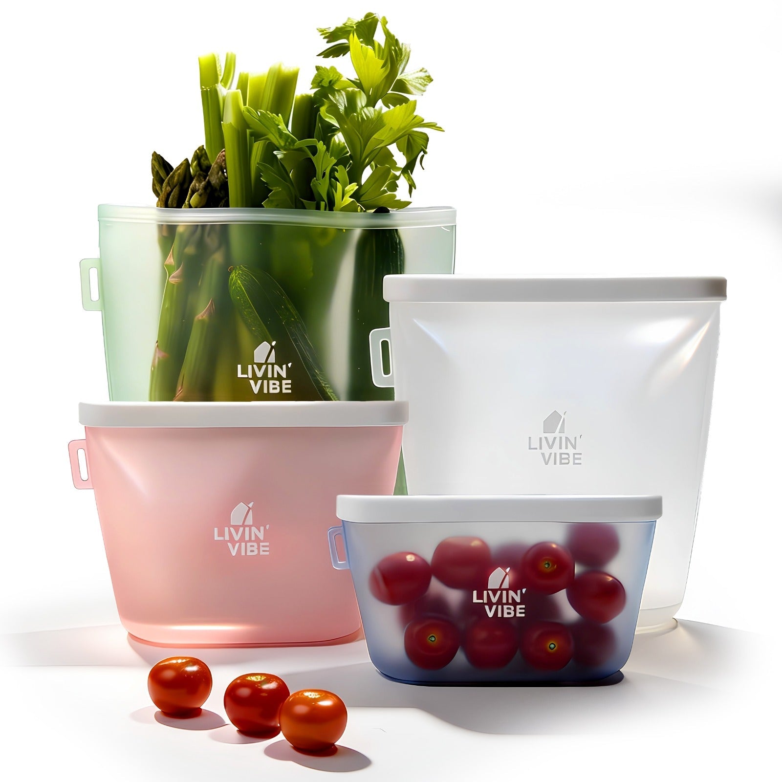 Reusable Silicone Food Storage Bags – Set of 4 Multicolor (500ml/17oz, 1000ml/34oz, 1500ml/51oz, 2000ml/68oz)